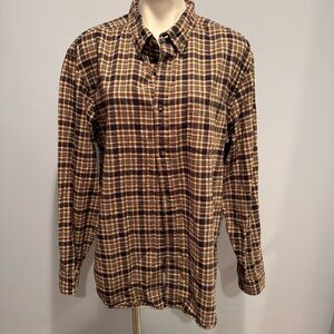 Eddie Bauer Men’s XL Plaid Flannel Shirt Brown Tan Relaxed Fit Cotton